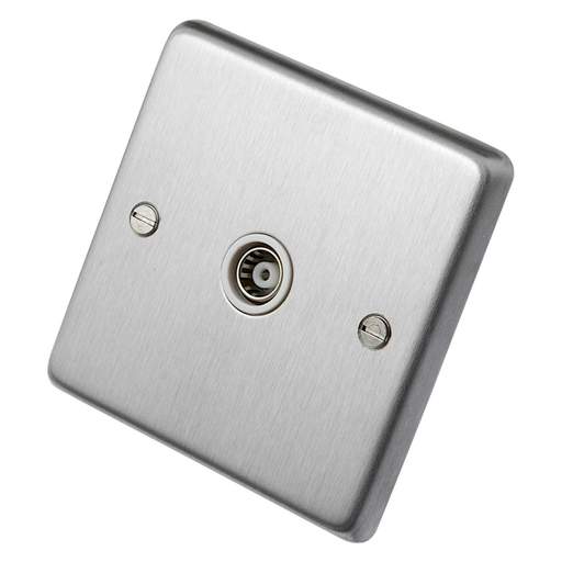 Eurolite 1 Gang Coaxial Outlet White Insert Satin Stainless Steel