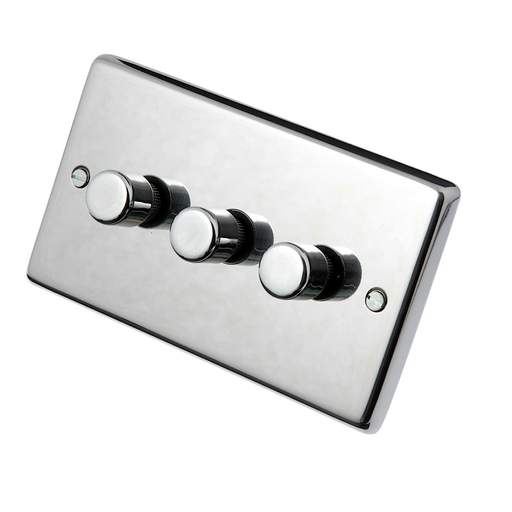 Eurolite 400W 3 Gang Dimmer Switch Satin Stainless Steel