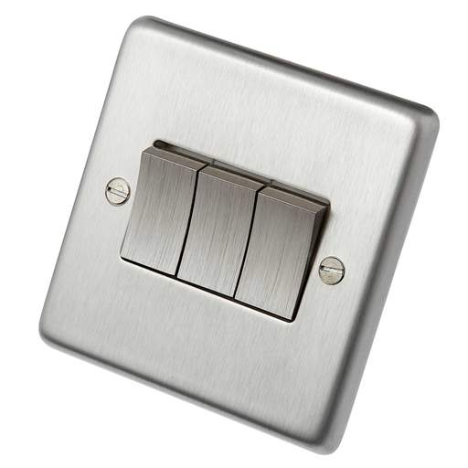 Eurolite 10A 3 Gang 2 Way Light Switch Satin Stainless Steel