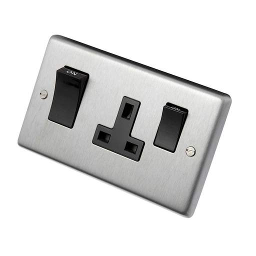 Eurolite 45A 2 Gang Double Pole Cooker Control Unit Black Insert Satin Stainless Steel