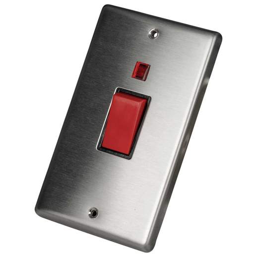 Eurolite 45A DP 2 Gang Vertical Switch with Neon Black Insert Satin Stainless Steel