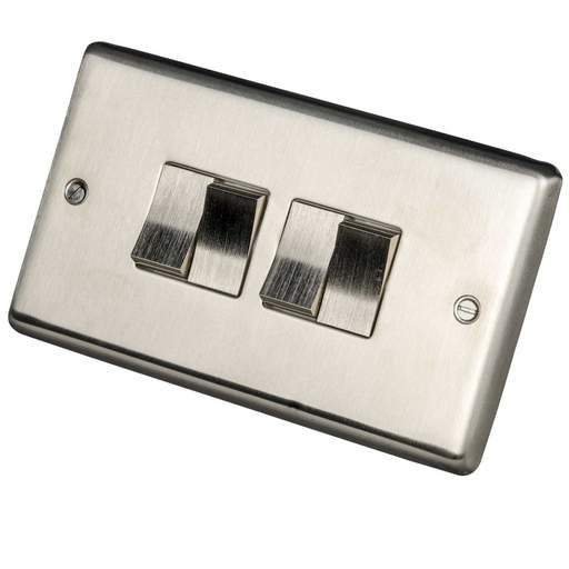 Eurolite 10A 4 Gang 2 Way Light Switch Satin Stainless Steel