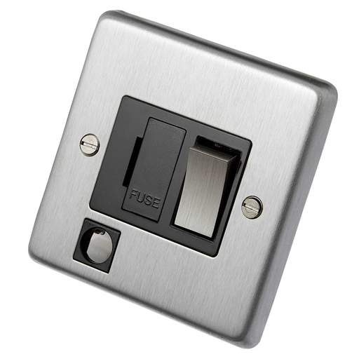 Eurolite 13A DP Switched Fused Spur F/Outlet Metal / Black Insert Satin Stainless Steel