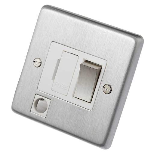 Eurolite 13A DP Switched Fused Spur F/Outlet Metal / White Insert Satin Stainless Steel