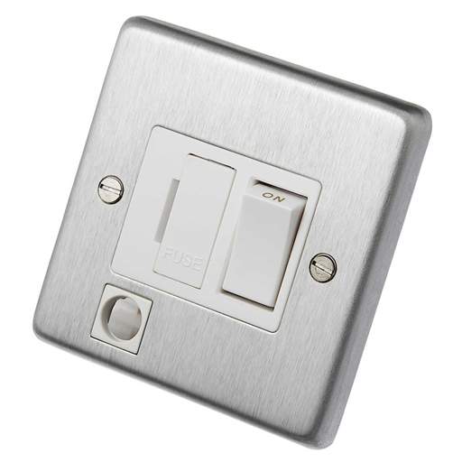 Eurolite 13A DP Switched Fused Spur with Flex Outlet White Insert Satin Stainless Steel