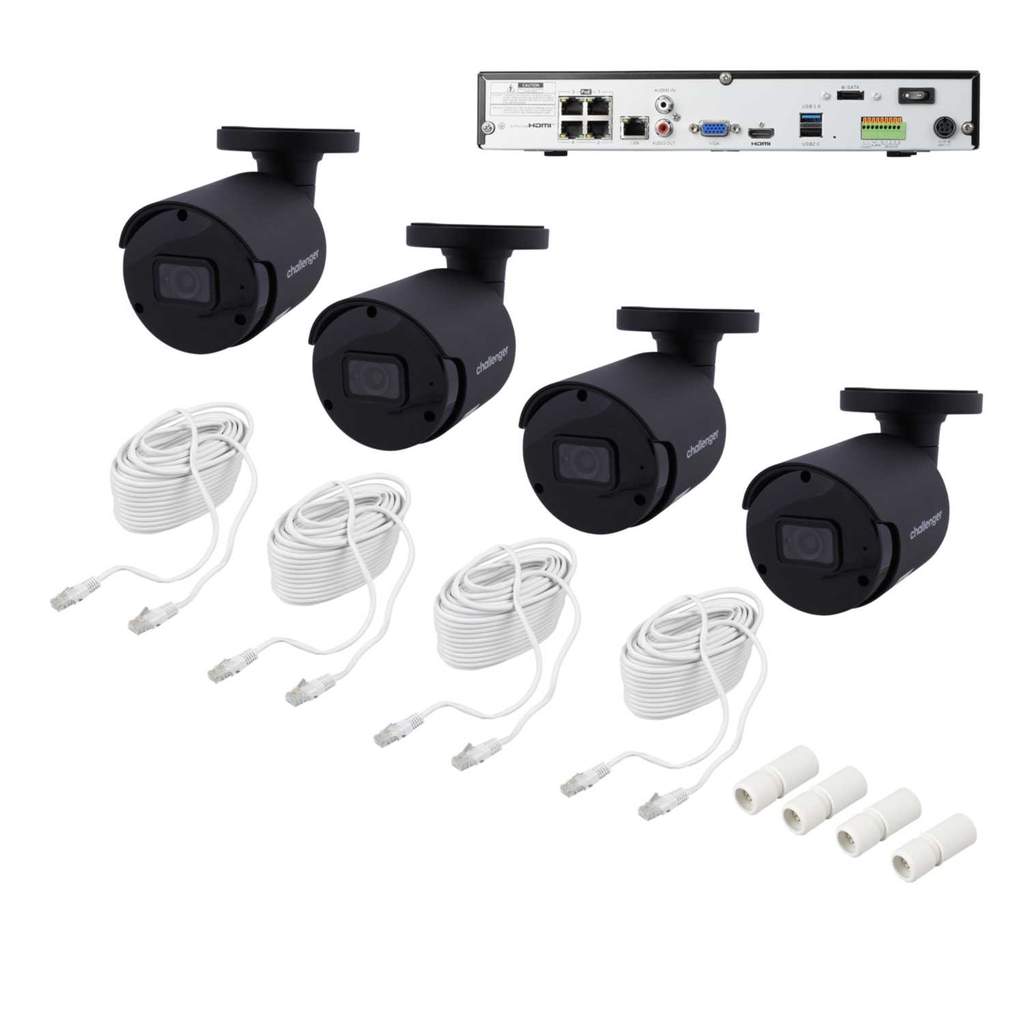 Challenger 4 Channel 4 Black IP Bullet Camera 5MP HD CCTV Kit