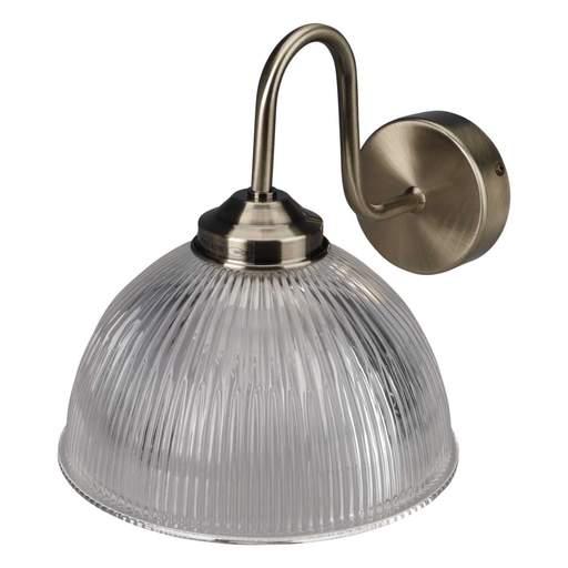 Firstlight Ashford Wall Light Antique Brass with Clear Ribbed Glass