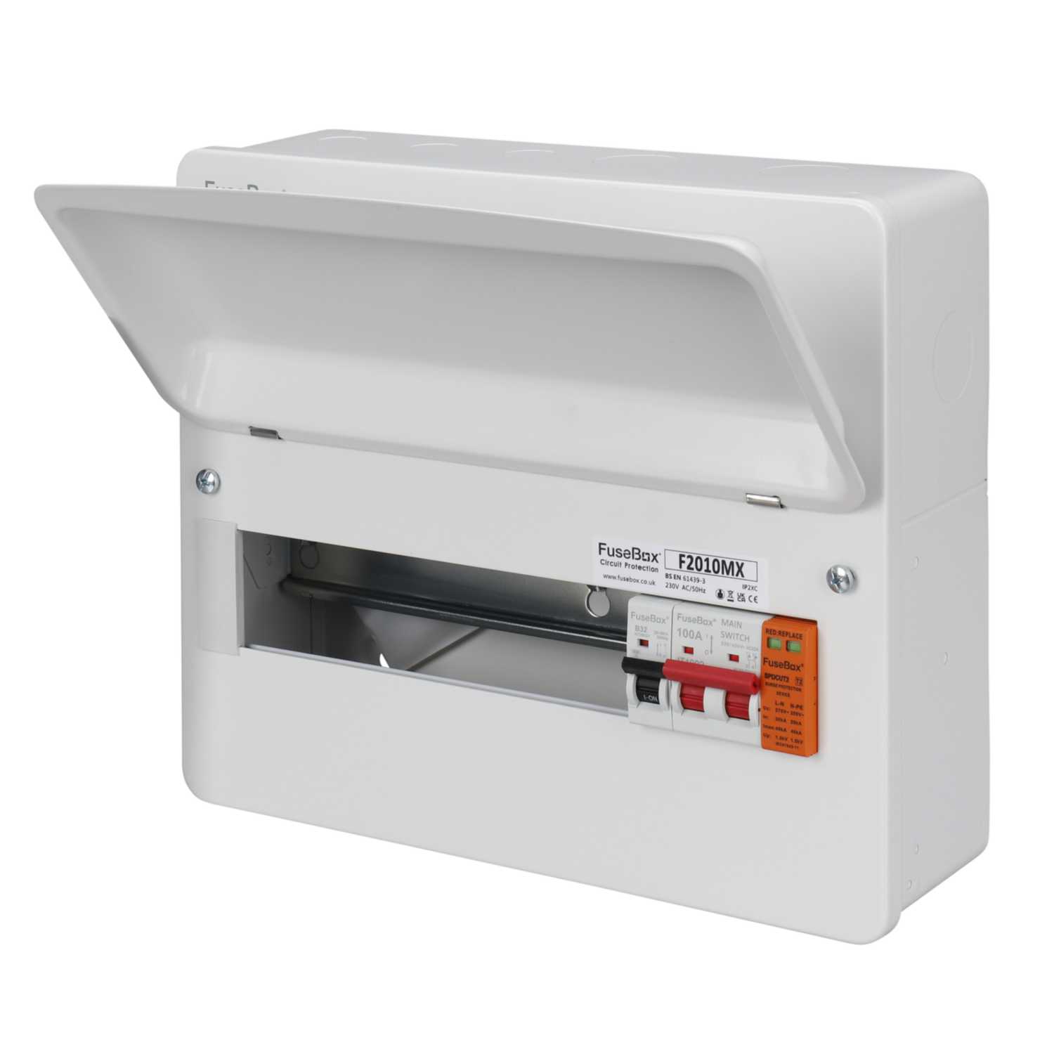 Fusebox 10 Way Consumer Unit with 100A Main Switch and Type 2 SPD ...