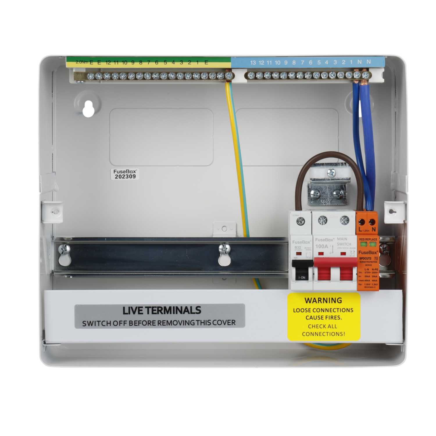 Fusebox 10 Way Consumer Unit with 100A Main Switch and Type 2 SPD ...