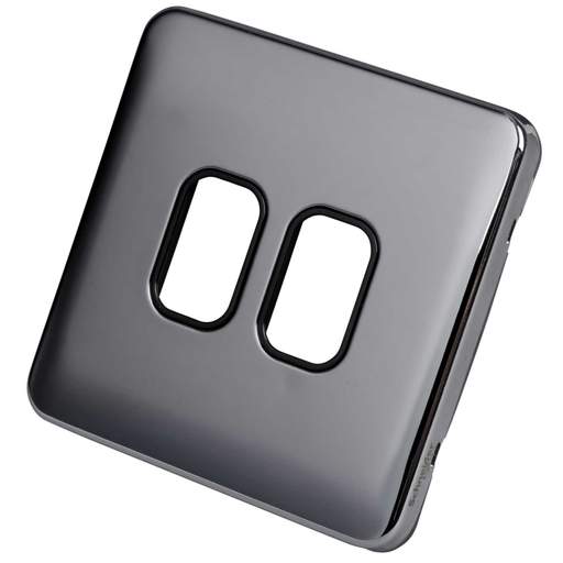 Schneider Lisse Deco 2 Gang Grid Plate Screwless Black Insert Polished Chrome