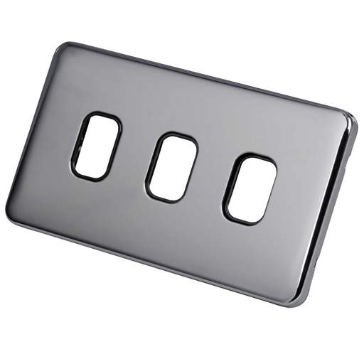 Schneider Lisse Deco 3 Gang Grid Plate Screwless Black Insert Polished Chrome