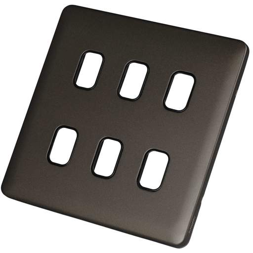 Schneider Lisse Deco 6 Gang Grid Plate Screwless Black Insert Mocha Bronze