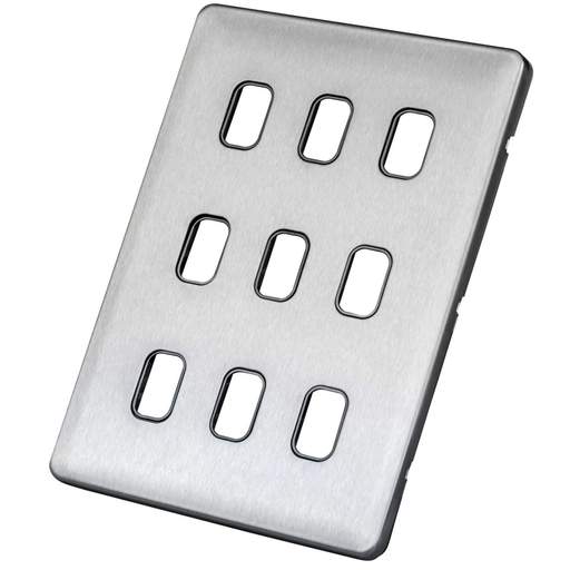 Schneider Lisse Deco 9 Gang Grid Plate Screwless Black Insert Stainless Steel