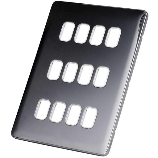 Schneider Lisse Deco 12 Gang Grid Plate Screwless White Insert Polished Chrome