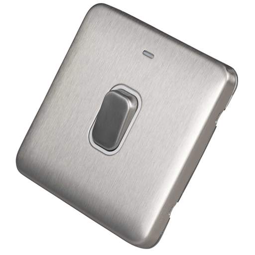 Schneider Lisse Deco 20A DP Switch with LED Indicator Screwless White Insert Stainless Steel