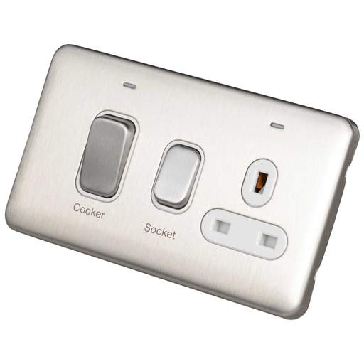 Schneider Lisse Deco 45A Cooker Control Unit with LED Indicator White Insert Stainless Steel