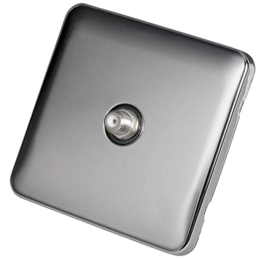 Schneider Lisse Deco 1 Gang Satellite Socket Screwless Black Insert Polished Chrome