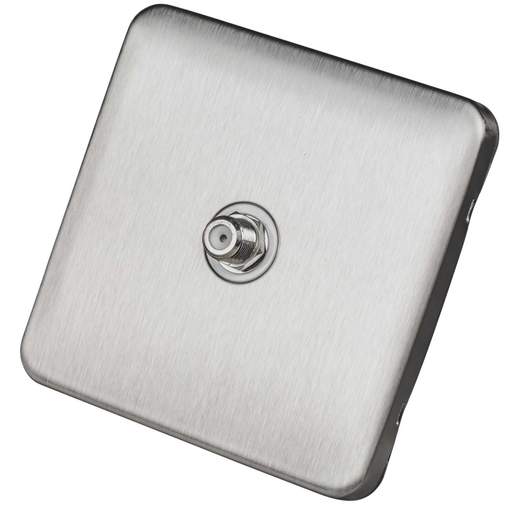 Schneider Lisse Deco 1 Gang Satellite Outlet Screwless White Insert Stainless Steel