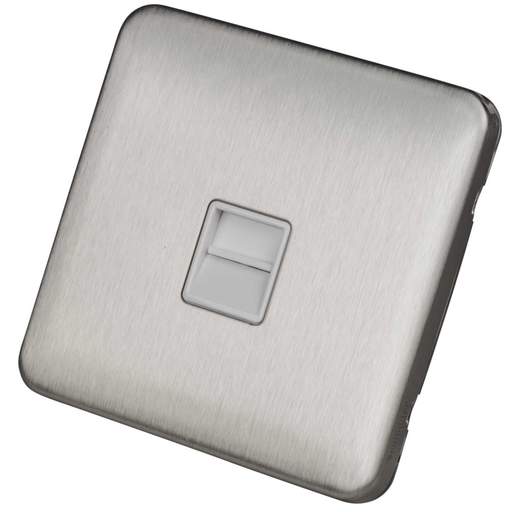 Schneider Lisse Deco 1 Gang Master Telephone Socket Screwless White Insert Stainless Steel