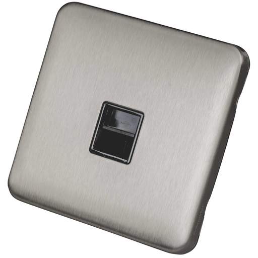 Schneider Lisse Deco 1 Gang Secondary Telephone Socket Screwless Black Insert Stainless Steel