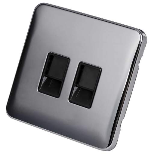 Schneider Lisse Deco 1 Gang Twin RJ45 CAT5E Socket Screwless Black Insert Polished Chrome