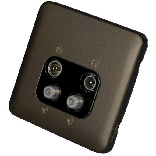 Schneider Lisse Deco 1 Gang Quadplexer Screwless Black Insert Mocha Bronze