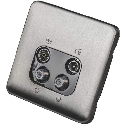 Schneider Lisse Deco 1 Gang Quadplexer Black Insert Screwless Stainless Steel