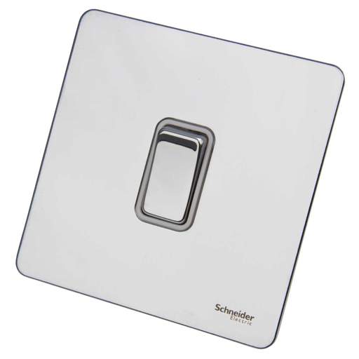 Schneider GET Ultimate 16A 1 Gang 2 Way Screwless Switch White Insert Polished Chrome