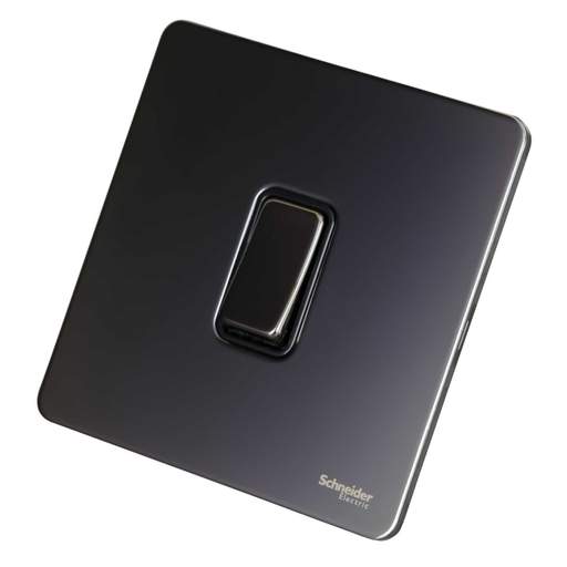 Schneider GET Ultimate 16A 1 Gang Screwless Intermediate Switch Black Insert Black Nickel