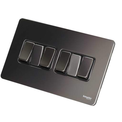 Schneider GET Ultimate 16A 6 Gang 2 Way Screwless Switch Black Insert Black Nickel