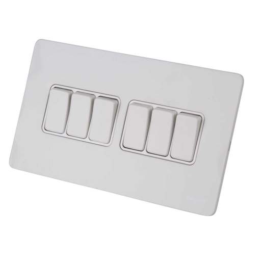 Schneider GET Ultimate 16A 6 Gang 2 Way Screwless Switch White Insert Painted White