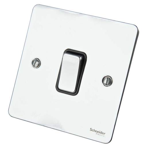 Schneider GET Ultimate Flat Plate 20A DP Switch Black Insert Polished Chrome