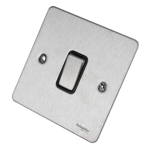Schneider GET Ultimate Flat Plate 20A DP Switch Black Insert Stainless Steel