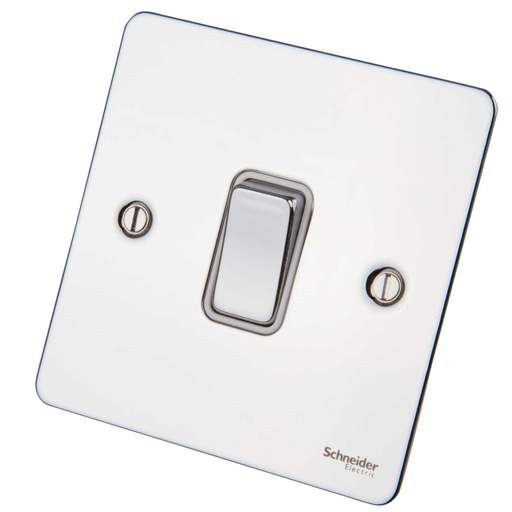 Schneider GET Ultimate Flat Plate 20A DP Switch White Insert Polished Chrome