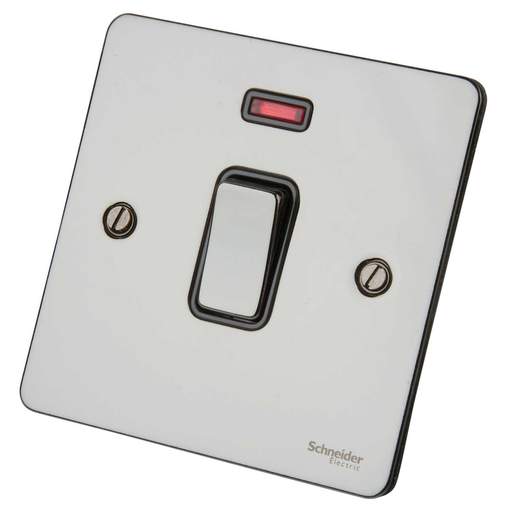 Schneider GET Ultimate Flat Plate 20A DP Switch with Neon Black Insert Black Nickel