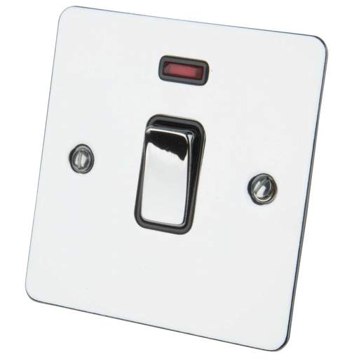 Schneider GET Ultimate Flat Plate 20A DP Switch with Neon Black Insert Polished Chrome
