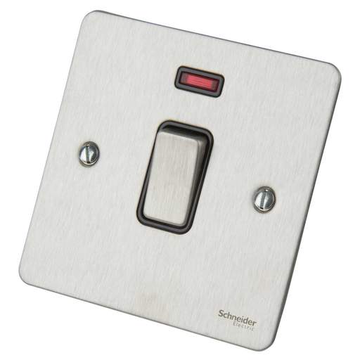 Schneider GET Ultimate Flat Plate 20A DP Switch with Neon Black Insert Stainless Steel
