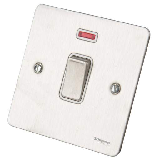 Schneider GET Ultimate Flat Plate 20A DP Switch with Neon White Insert Stainless Steel