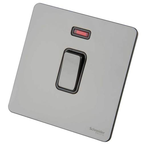 Schneider GET Ultimate 20A DP Screwless Switch with Neon Black Insert Black Nickel