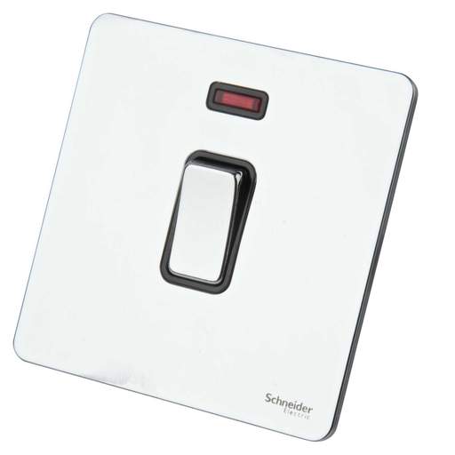 Schneider GET Ultimate 20A DP Screwless Switch with Neon Black Insert Polished Chrome