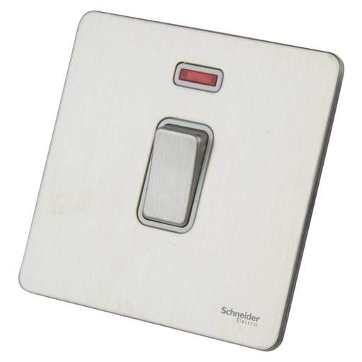 Schneider GET Ultimate 20A DP Screwless Switch with Neon White Insert Stainless Steel