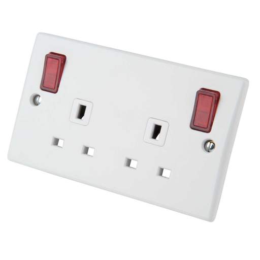 Schneider GET Ultimate 13A DP 2G Switched Socket with Clean Earth and Red Neon Outboard Rockers