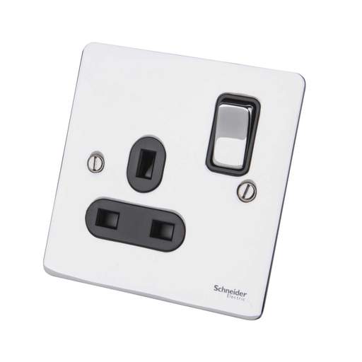Schneider GET Ultimate 13A DP 1 Gang Switched Socket Black Insert Polished Chrome