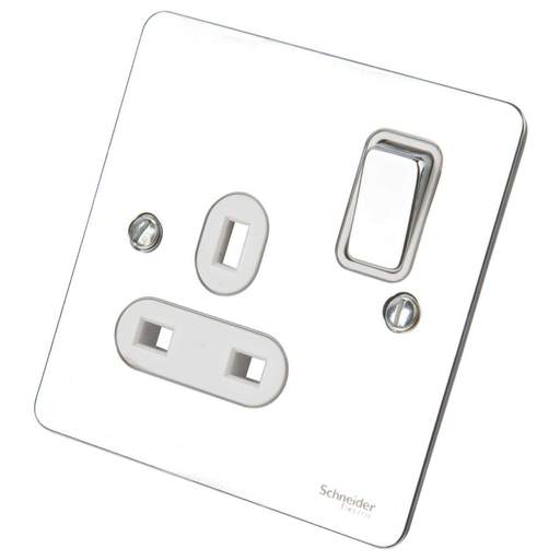 Schneider GET Ultimate 13A DP 1 Gang Switched Socket White Insert Polished Chrome