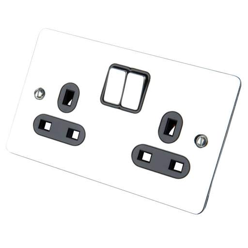 Schneider GET Ultimate 13A 2 Gang Switched Socket Black Insert Polished Chrome