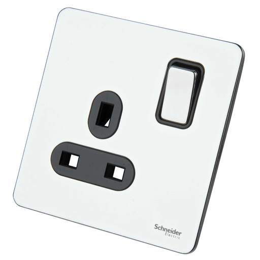 Schneider GET Ultimate 13A DP 1 Gang Screwless Switched Socket Black Insert Polished Chrome