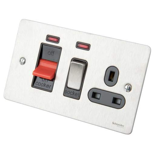 Schneider GET Ultimate Flat Plate 45A DP Cooker Control Unit with Neon Black Insert Stainless Steel