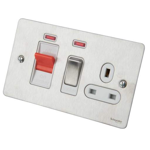 Schneider GET Ultimate Flat Plate 45A DP Cooker Control Unit with Neon White Insert Stainless Steel
