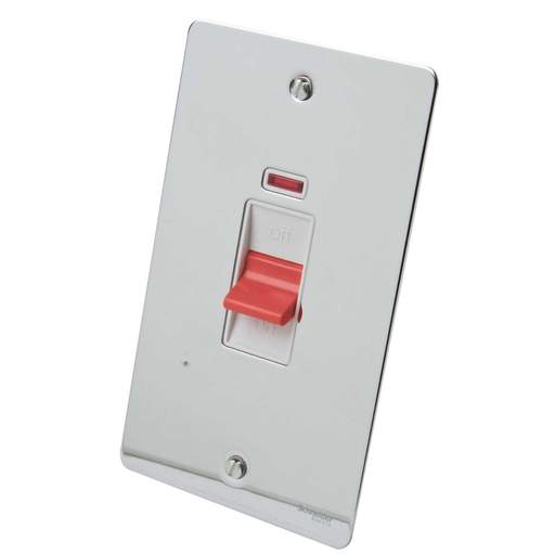 Schneider GET Ultimate Flat Plate 50A DP Vertical Switch with Neon White Insert Polished Chrome