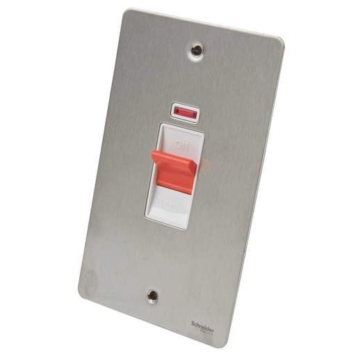 Schneider GET Ultimate Flat Plate 50A DP Vertical Switch with Neon White Insert Stainless Steel